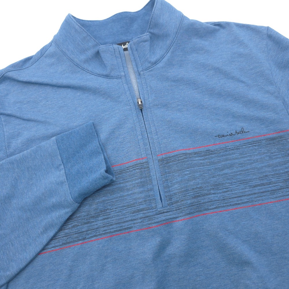 Travis Mathew Mens M Zachary Blue Heathered 1/4 Zip Pullover Golf Shirt Stripe